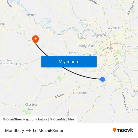 Montlhery to Le Mesnil-Simon map