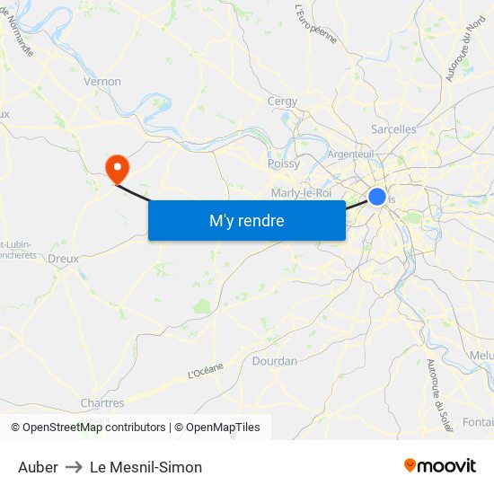 Auber to Le Mesnil-Simon map