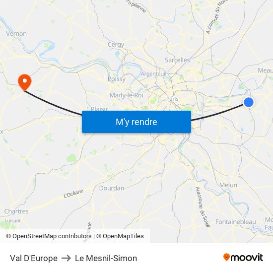 Val D'Europe to Le Mesnil-Simon map