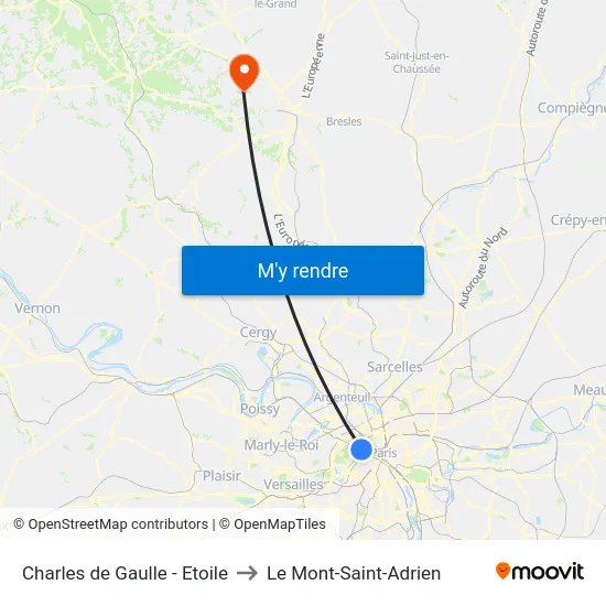 Charles de Gaulle - Étoile to Le Mont-Saint-Adrien map