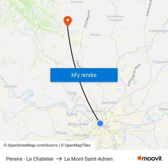 Pereire - Le Chatelier to Le Mont-Saint-Adrien map