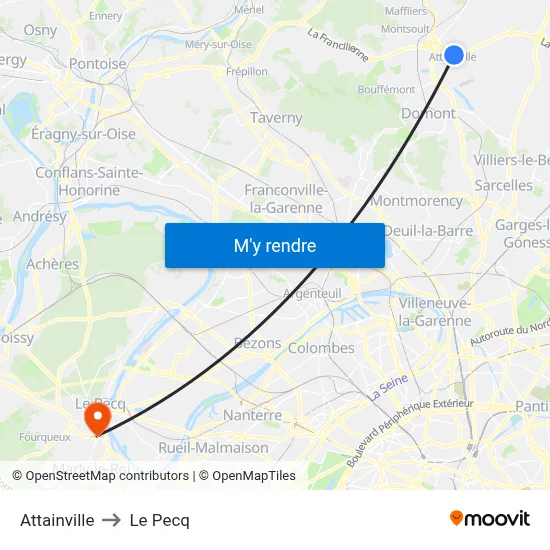 Attainville to Le Pecq map