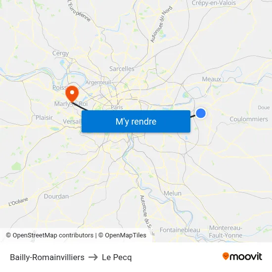 Bailly-Romainvilliers to Le Pecq map