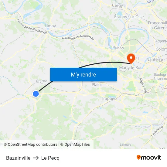 Bazainville to Le Pecq map