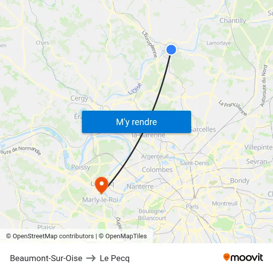 Beaumont-Sur-Oise to Le Pecq map
