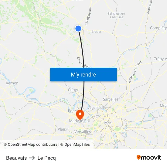 Beauvais to Le Pecq map