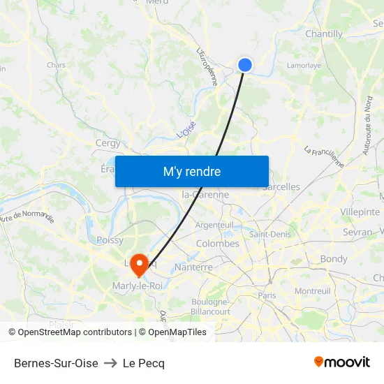 Bernes-Sur-Oise to Le Pecq map