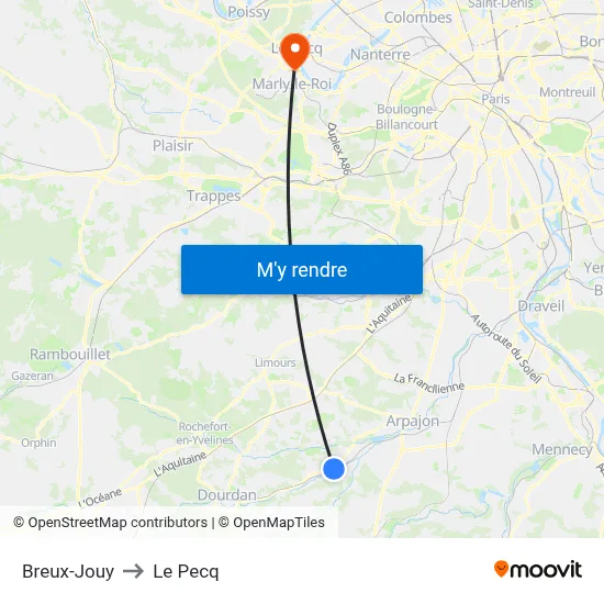 Breux-Jouy to Le Pecq map