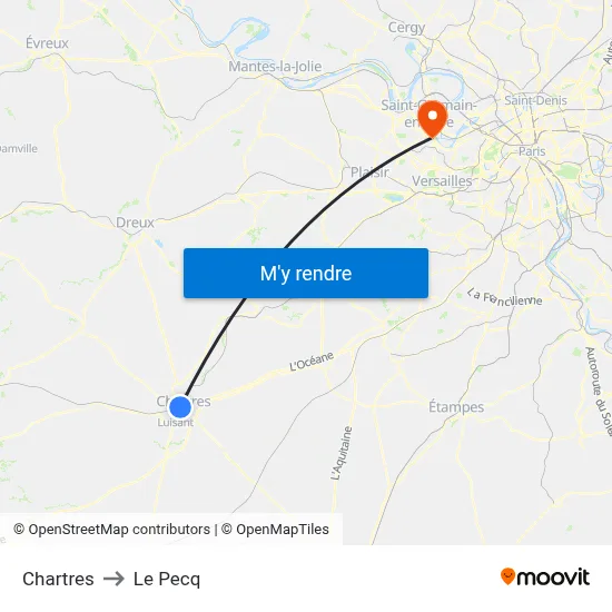 Chartres to Le Pecq map