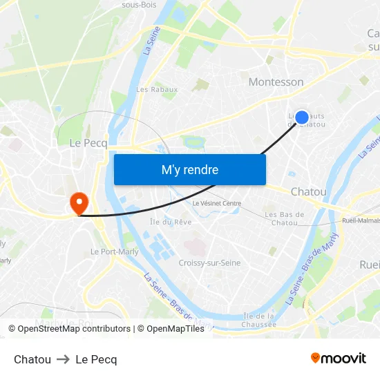 Chatou to Le Pecq map