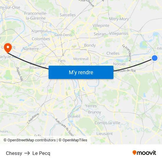 Chessy to Le Pecq map
