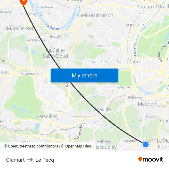 Clamart to Le Pecq map