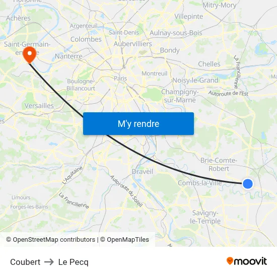 Coubert to Le Pecq map
