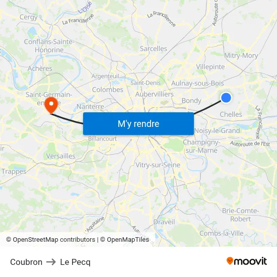Coubron to Le Pecq map