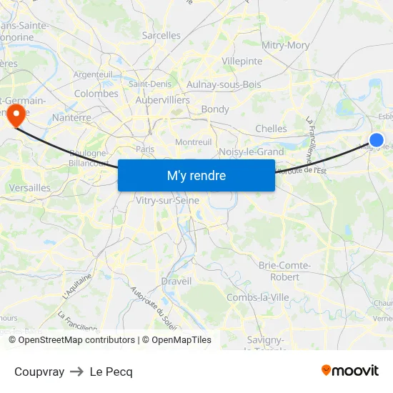 Coupvray to Le Pecq map