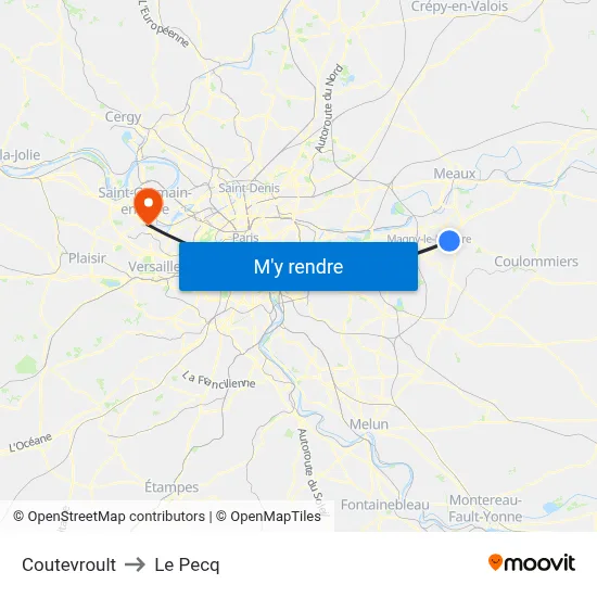 Coutevroult to Le Pecq map