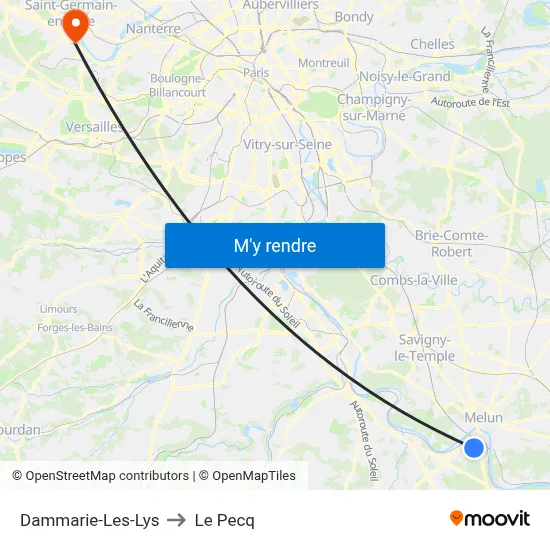 Dammarie-Les-Lys to Le Pecq map