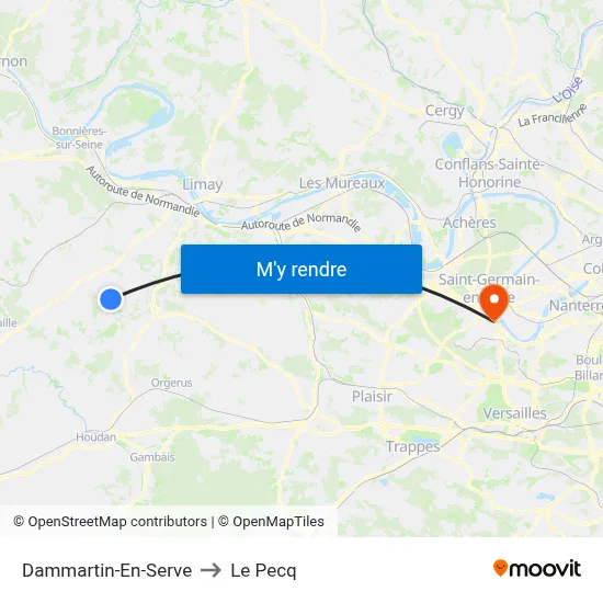 Dammartin-En-Serve to Le Pecq map