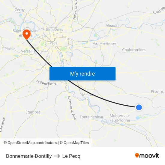 Donnemarie-Dontilly to Le Pecq map