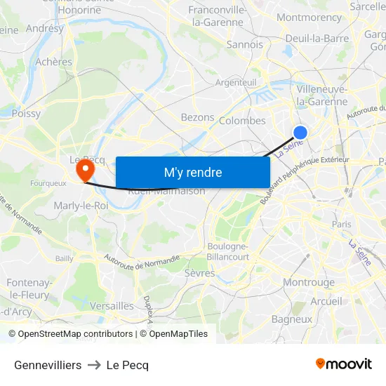 Gennevilliers to Le Pecq map