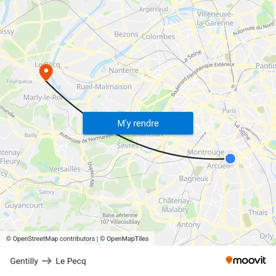 Gentilly to Le Pecq map