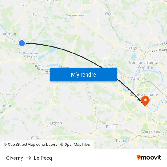 Giverny to Le Pecq map