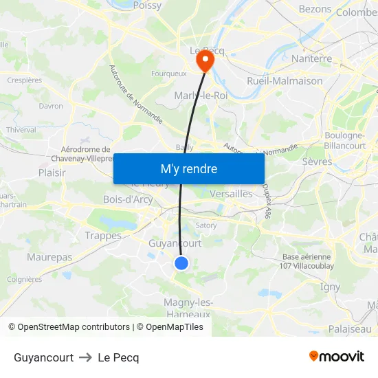 Guyancourt to Le Pecq map