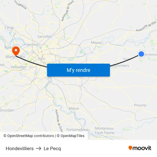Hondevilliers to Le Pecq map