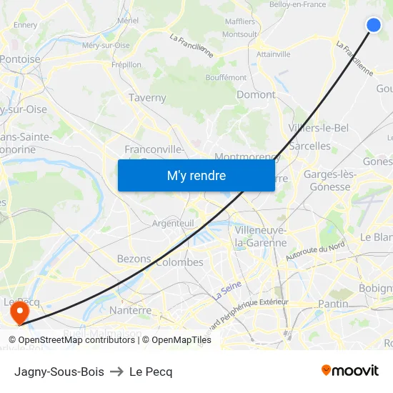 Jagny-Sous-Bois to Le Pecq map