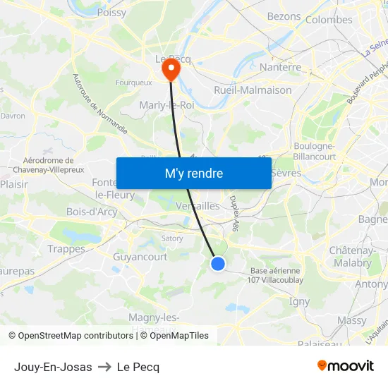 Jouy-En-Josas to Le Pecq map