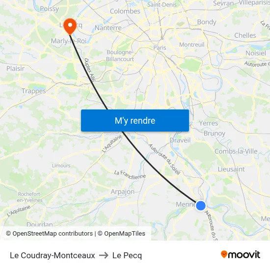 Le Coudray-Montceaux to Le Pecq map