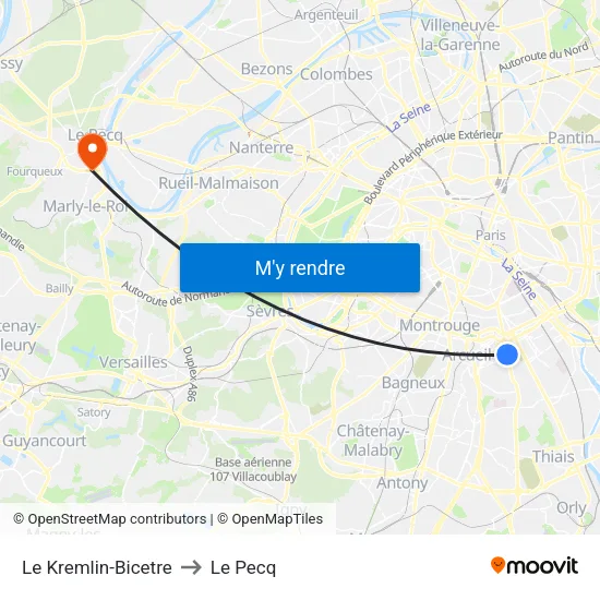 Le Kremlin-Bicetre to Le Pecq map