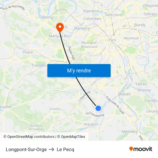 Longpont-Sur-Orge to Le Pecq map