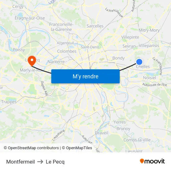 Montfermeil to Le Pecq map