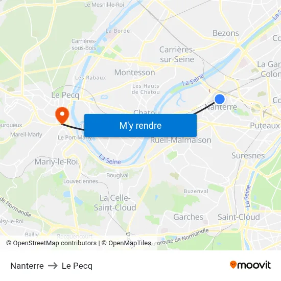 Nanterre to Le Pecq map