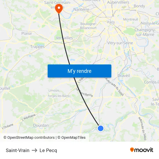 Saint-Vrain to Le Pecq map