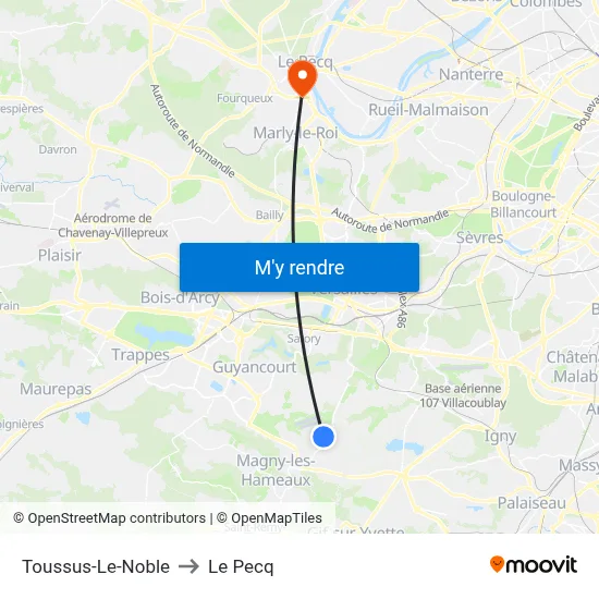 Toussus-Le-Noble to Le Pecq map