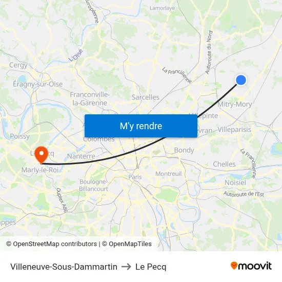 Villeneuve-Sous-Dammartin to Le Pecq map