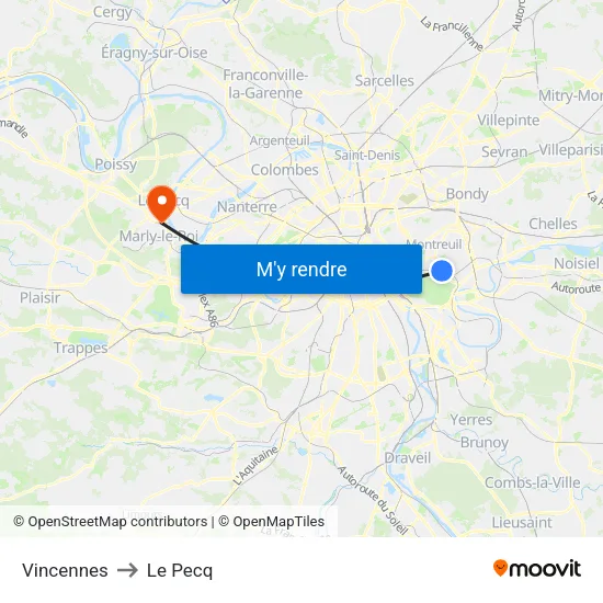 Vincennes to Le Pecq map