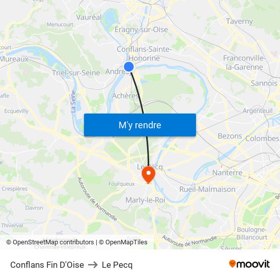 Conflans Fin D'Oise to Le Pecq map