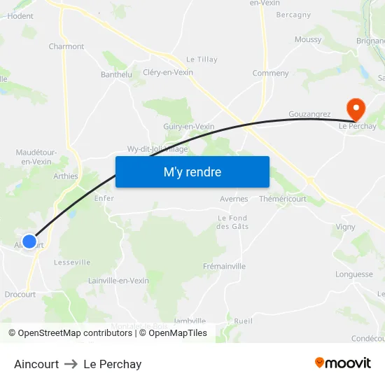 Aincourt to Le Perchay map