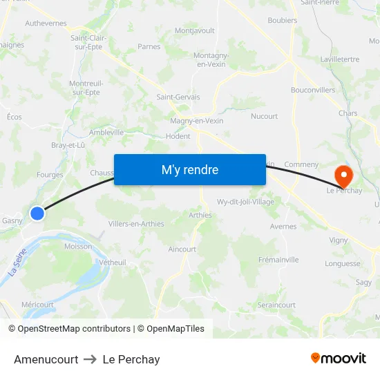 Amenucourt to Le Perchay map