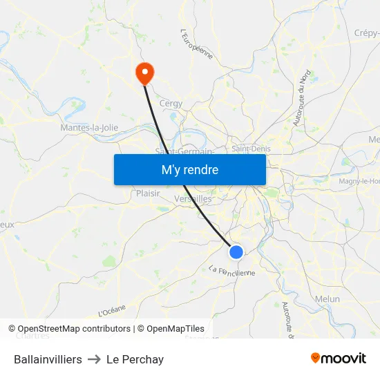 Ballainvilliers to Le Perchay map