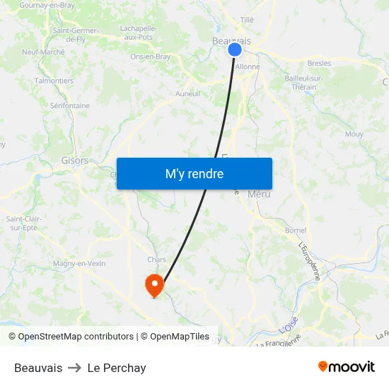 Beauvais to Le Perchay map
