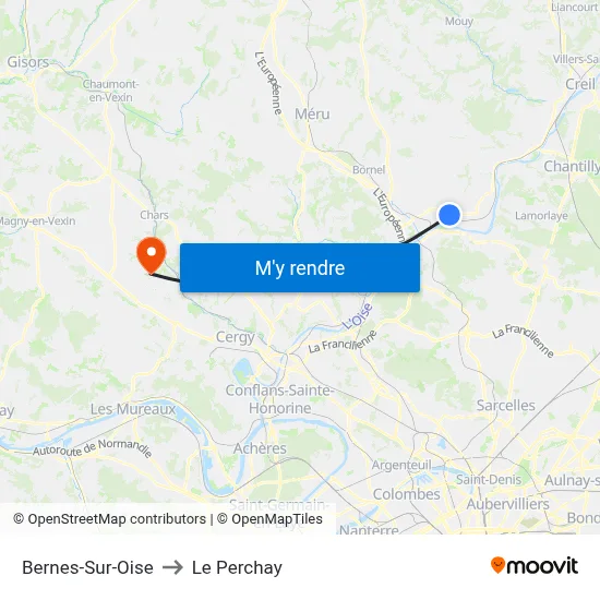 Bernes-Sur-Oise to Le Perchay map