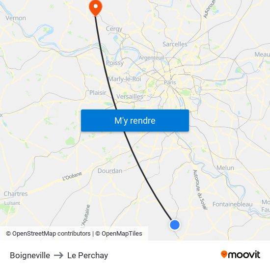 Boigneville to Le Perchay map