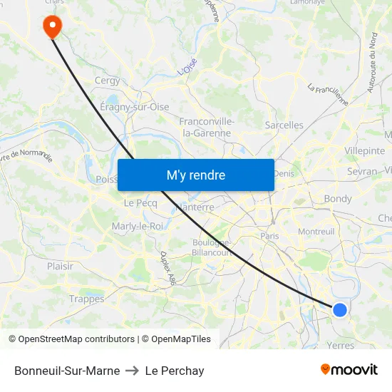 Bonneuil-Sur-Marne to Le Perchay map