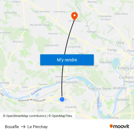 Bouafle to Le Perchay map