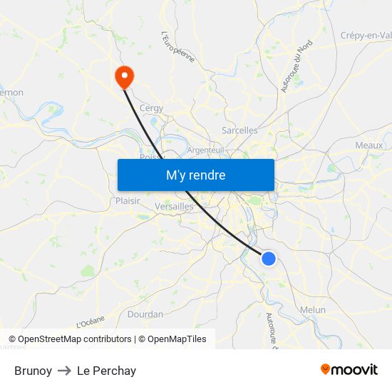 Brunoy to Le Perchay map