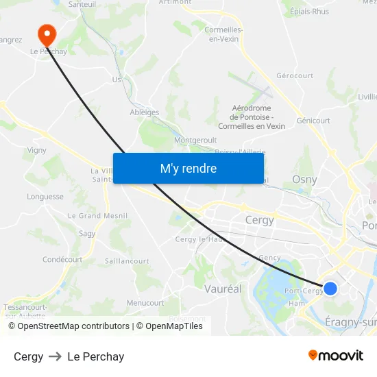 Cergy to Le Perchay map